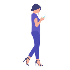 Woman walking and using a mobile phone