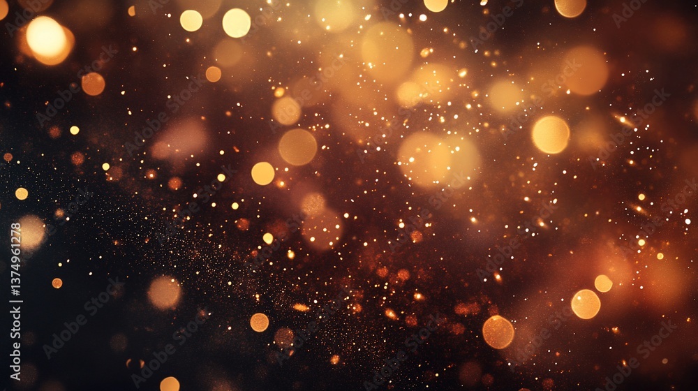 Poster elegant dark background with golden bokeh lights and sparkling particles