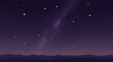 Naklejka premium Night Sky with Milky Way and Stars Over Mountain Landscape