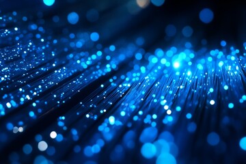 Abstract fiber optic cables technology background data connection network internet blue light future 100g