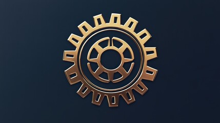 Fototapeta premium Gear Icon of Precision: A sophisticated gold gear icon sits against a dark background, perfect for use in branding, design, or technological themes. It embodies efficiency and intricate engineering