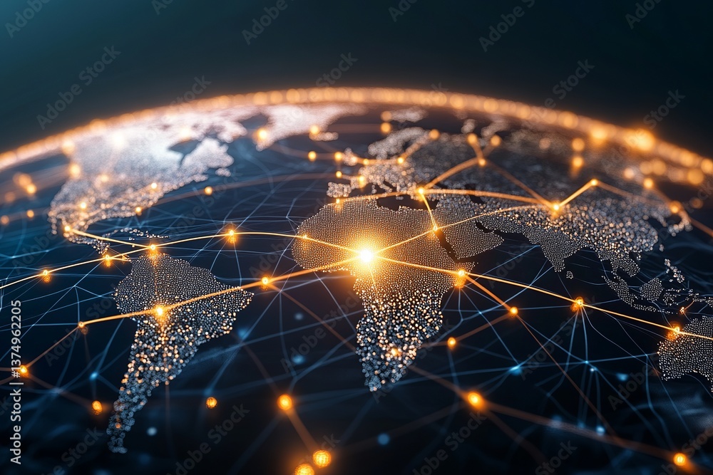 Aufkleber global network connection world map technology communication digital earth internet data transfer co