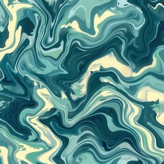 Fototapeta premium Abstract Green and Cream Fluid Art with Swirls and Textures