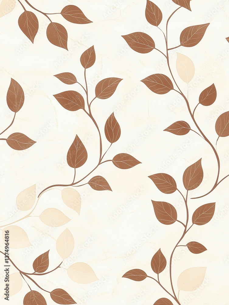 Poster seamless pattern of brown leaves on a light beige background. the leaves are arranged in a repeating
