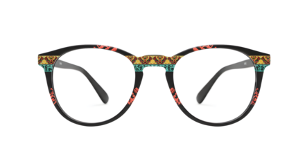 Eyeglasses on White Background with Colorful Pattern Design Detail