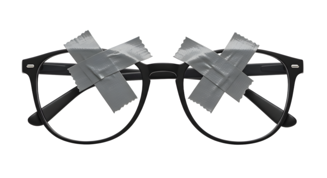 Glasses with Duct Tape Covering Lenses on White Background Isolated