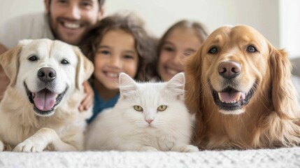 Fototapeta na wymiar a family with two dogs and one cat.