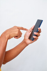 Engaged interaction: Finger touches the screen of a modern smartphone