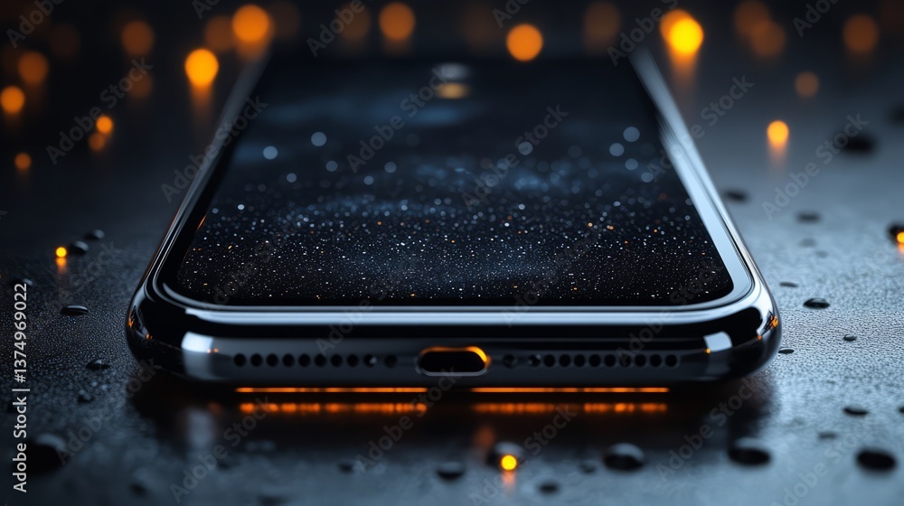 Poster a close-up of a modern smartphone with thin bezels and an empty display