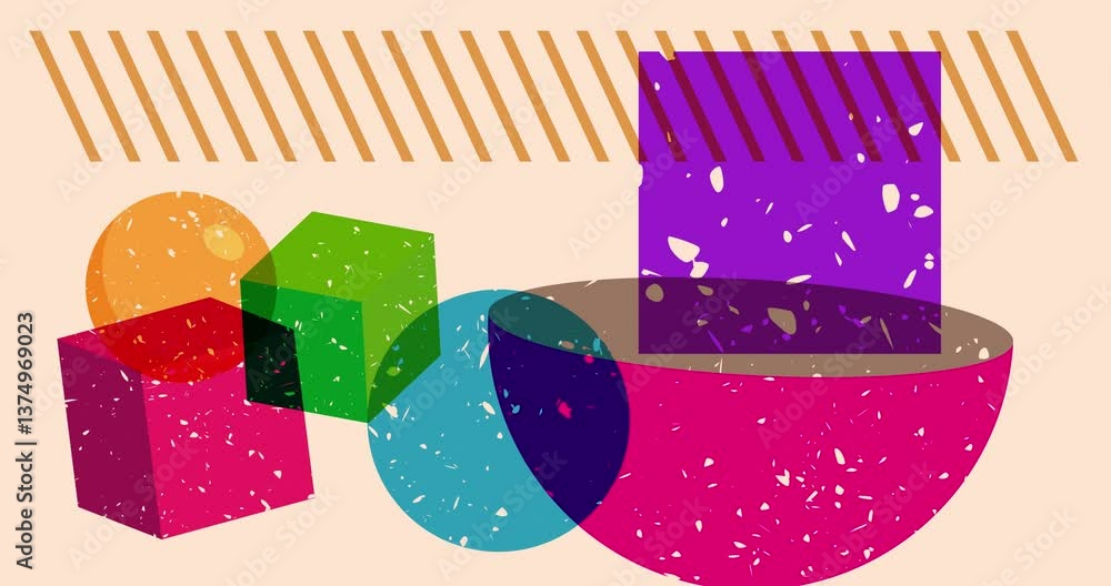 Aufkleber colorful geometric shapes animation. object in trendy riso graph design. geometry elements abstract 
