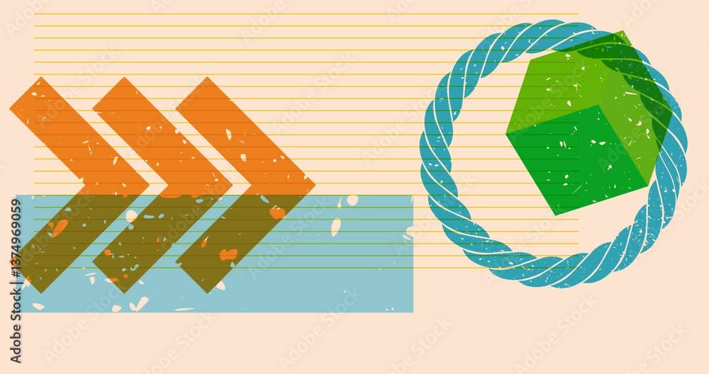 Poster colorful geometric shapes animation. object in trendy riso graph design. geometry elements abstract 