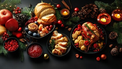 Fototapeta premium Festive Christmas Dinner Spread