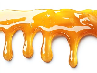 Golden Syrup Dripping Down Close Up on White Background