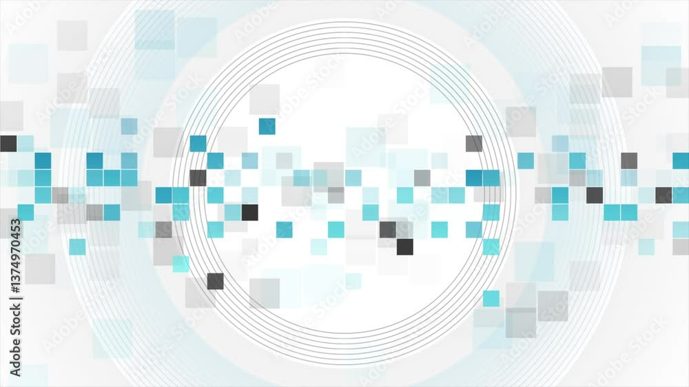 Poster tech minimal geometric abstract background with linear circles and squares mosaic. seamless looping 