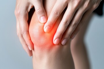 Fototapeta premium Knee ache - joint agony, limb soreness, patella discomfort, mobility hindrance, ligament tension, bending hardship, cartilage sensitivity, movement trouble, chronic pain, orthopedic concern.