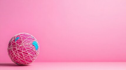 Fototapeta premium Colorful Thread Ball on Soft Pink Background for Creative Projects