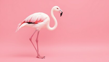 Fototapeta premium Elegant flamingo on a soft pink background.