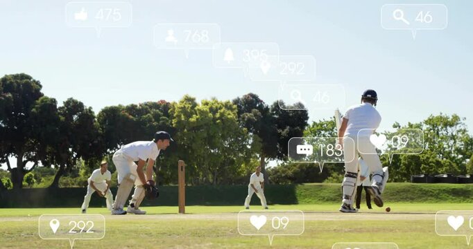 In school, children watching animation of cricket players with social media icons