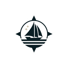 Classic Ship with compass symbol for marine maritime nautical logo design