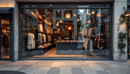 Stylish retail store with modern clothing display.