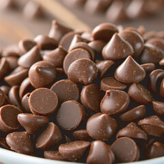 A deliciously mesmerizing close-up of rich, glossy chocolate chips piled for National Chocolate Chip Day