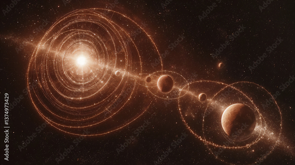 Poster binary star system with planets