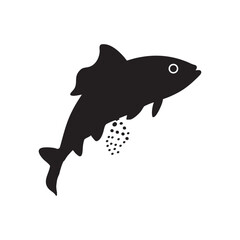 Silhouette Fish Releasing Eggs Aquatic Life Symbol Marine Reproduction Icon Black Fish with Eggs Isolated Vector Illustration Wildlife Conservation