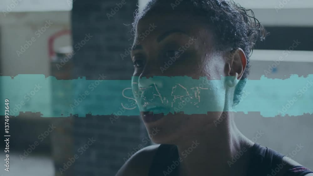 Poster speaking person with start text animation overlaying face in school setting
