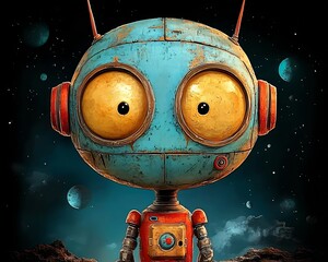 Rusty Robot in Space A Digital Illustration