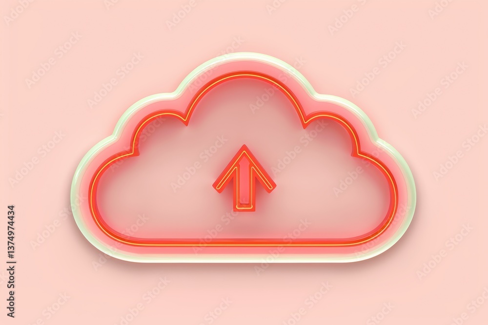 Poster a stylized cloud icon with an upward arrow, symbolizing data upload and cloud storage, set against a