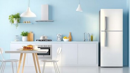 Streamlined and efficient kitchen design featuring a compact layout, bright lighting, and foldable or hidden elements for maximizing functionality and space-saving.