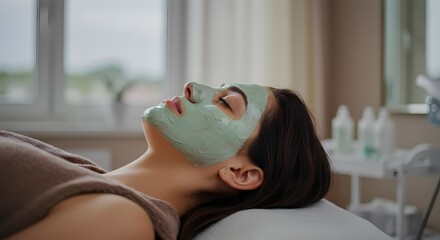 Woman Receiving Facial Mask Treatment at Spa