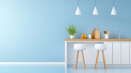 A well-designed, modern and minimalist small kitchen with bright, stylish accents and a well-lit, inviting atmosphere.