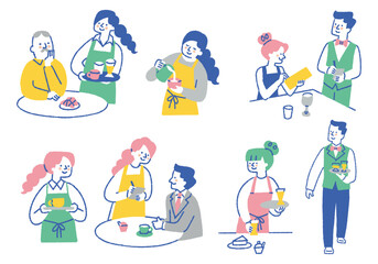 Set of people working in restaurants_Colors