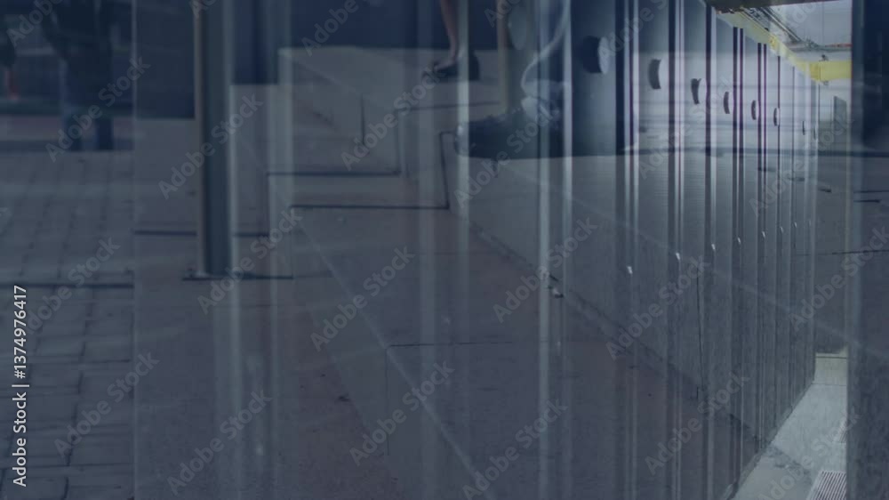 Poster vertical light streaks creating abstract effect on concrete steps and railings