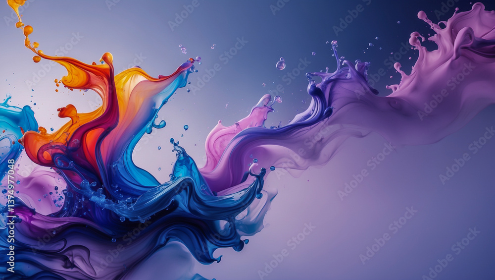 Poster swirling colorful paint splash on gradient background..