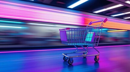 AI-Generated Digital Retail Concept | Shopping Cart in Cyber Space
