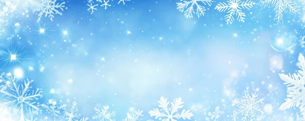 A serene blue background adorned with delicate white snowflakes and twinkling stars, creating a magical winter wonderland atmosphere that evokes feelings of peace and joy.