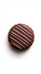 A decadent chocolate dessert with a glossy finish and decorative drizzle, perfect for indulgence.