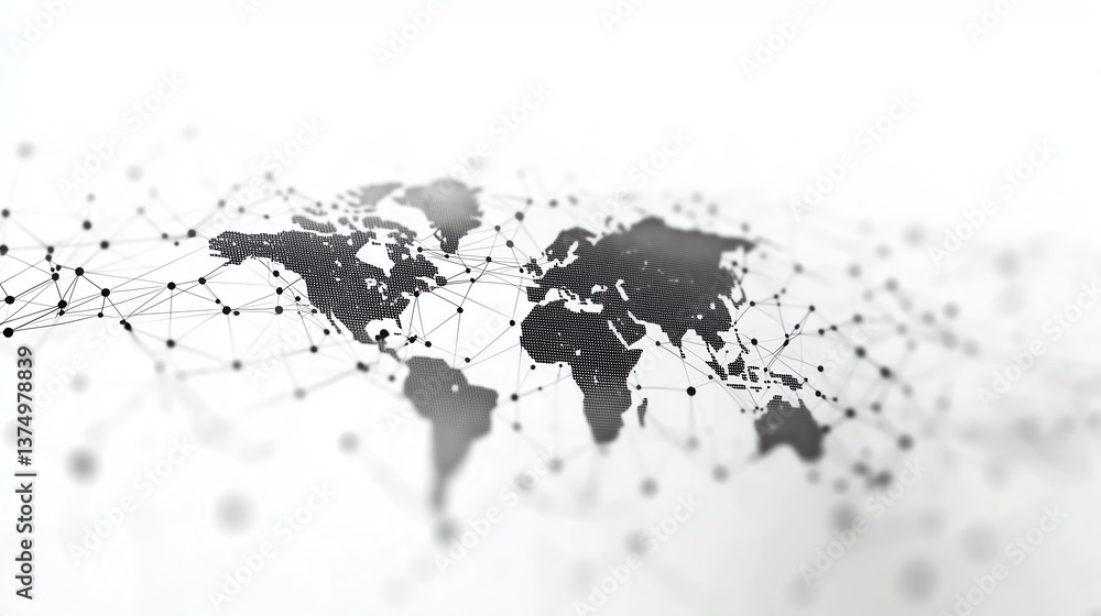 Poster 4k white global network communication background with subtle tech elements, perfect for digital and 