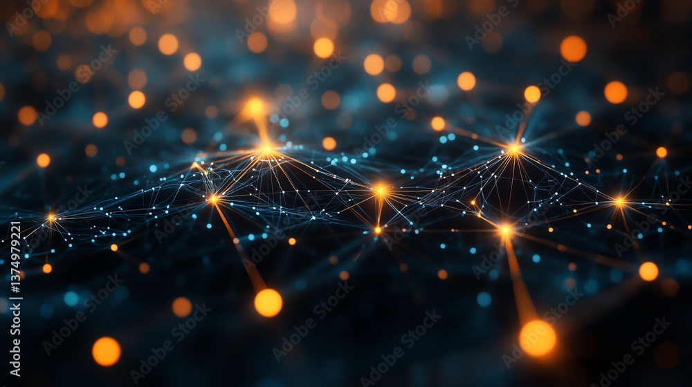 Poster black plexus network with glowing nodes on white space, futuristic technology and connection concept