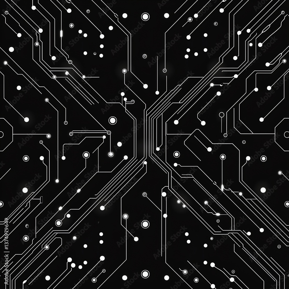 Aufkleber modern ai circuit pattern in monochrome with generous negative space, great for sleek and profession
