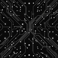 Modern AI circuit pattern in monochrome with generous negative space, great for sleek and professional designs