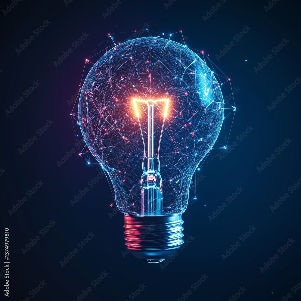 Poster polygonal bulb with connection lines on deep blue gradient background