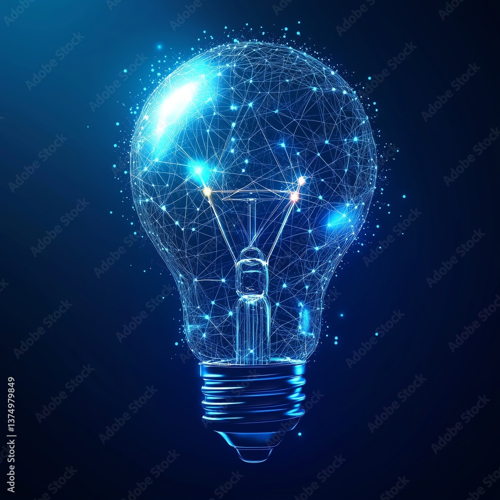 Aufkleber polygonal bulb with connection lines on deep blue gradient background