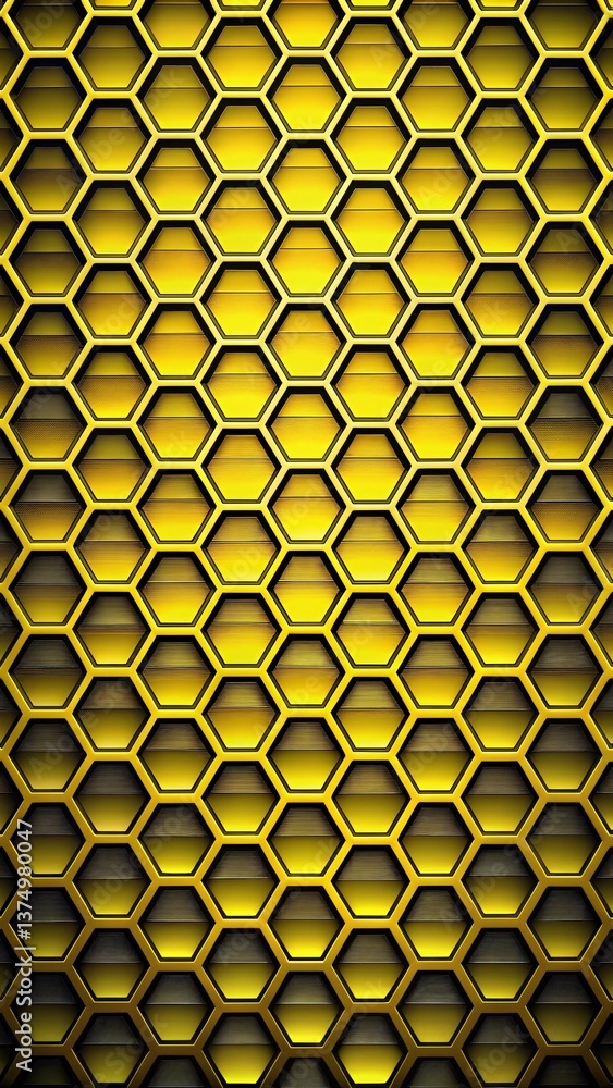 Poster honeycomb pattern: a close-up view of a golden, honeycomb-like structure. the image highlights the g