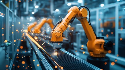 Smart Industry Robot Arms in Digital Factory - Industry 4.0 Automation Process Visualization