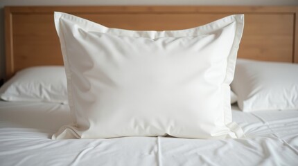 Serene bedroom mockup with white pillow note cozy environment minimalist design peaceful atmosphere