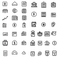 Outline icon set featuring essential  industry symbols, crafted with black lines on a minimal white background, perfect for UI/UX design, app interfaces, and clean, fresh design aesthetics.