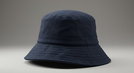 Navy Blue Bucket Hat Isolated on Gray Background Studio Shot